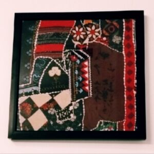 Hand Crafted Patchwork Art in Red and Brown